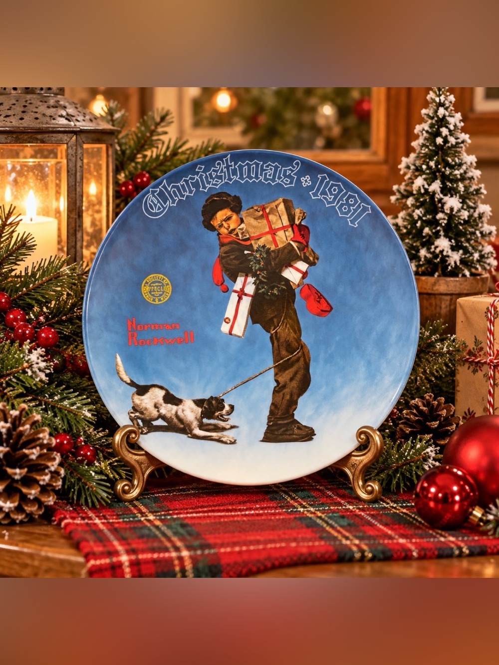 VTG Norman Rockwell Decorative Christmas Plate. “Wrapped Up in Christmas”